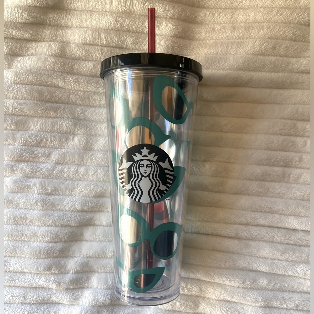 Starbucks MIRRORED CAT EYE SUNGLASSES Teal Venti Cup Tumbler Excellent Condition